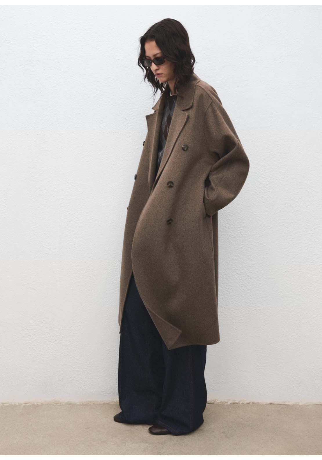 Handmade Oversized Wool Coat - Brown