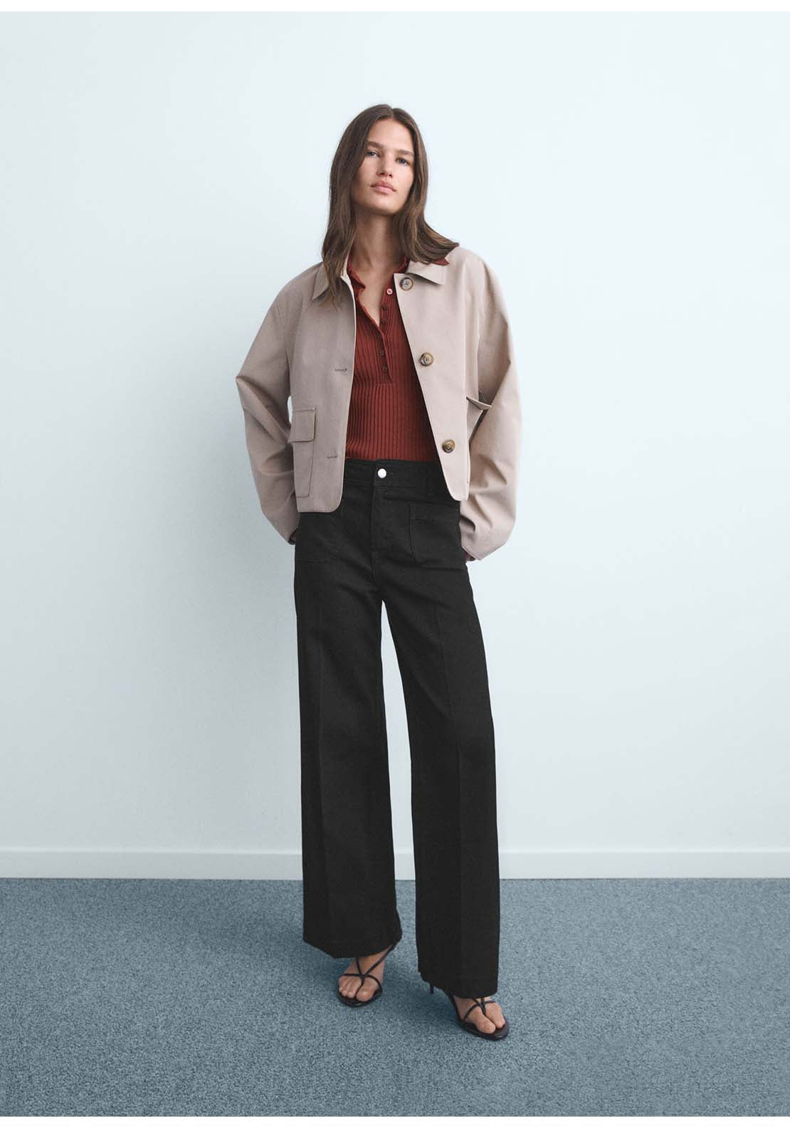 Wide Leg Jeans With Pockets - Grey