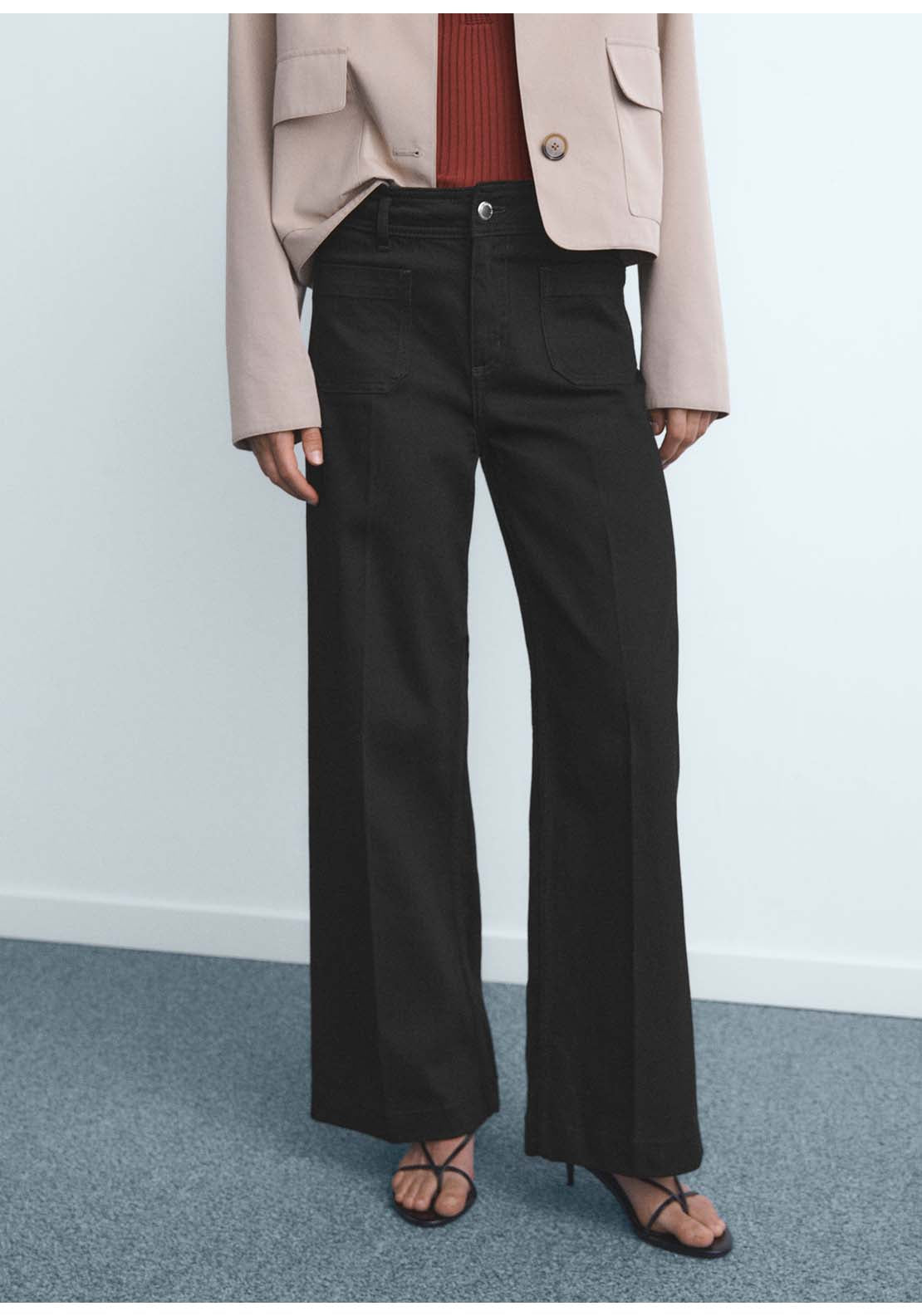 Wide Leg Jeans With Pockets - Grey