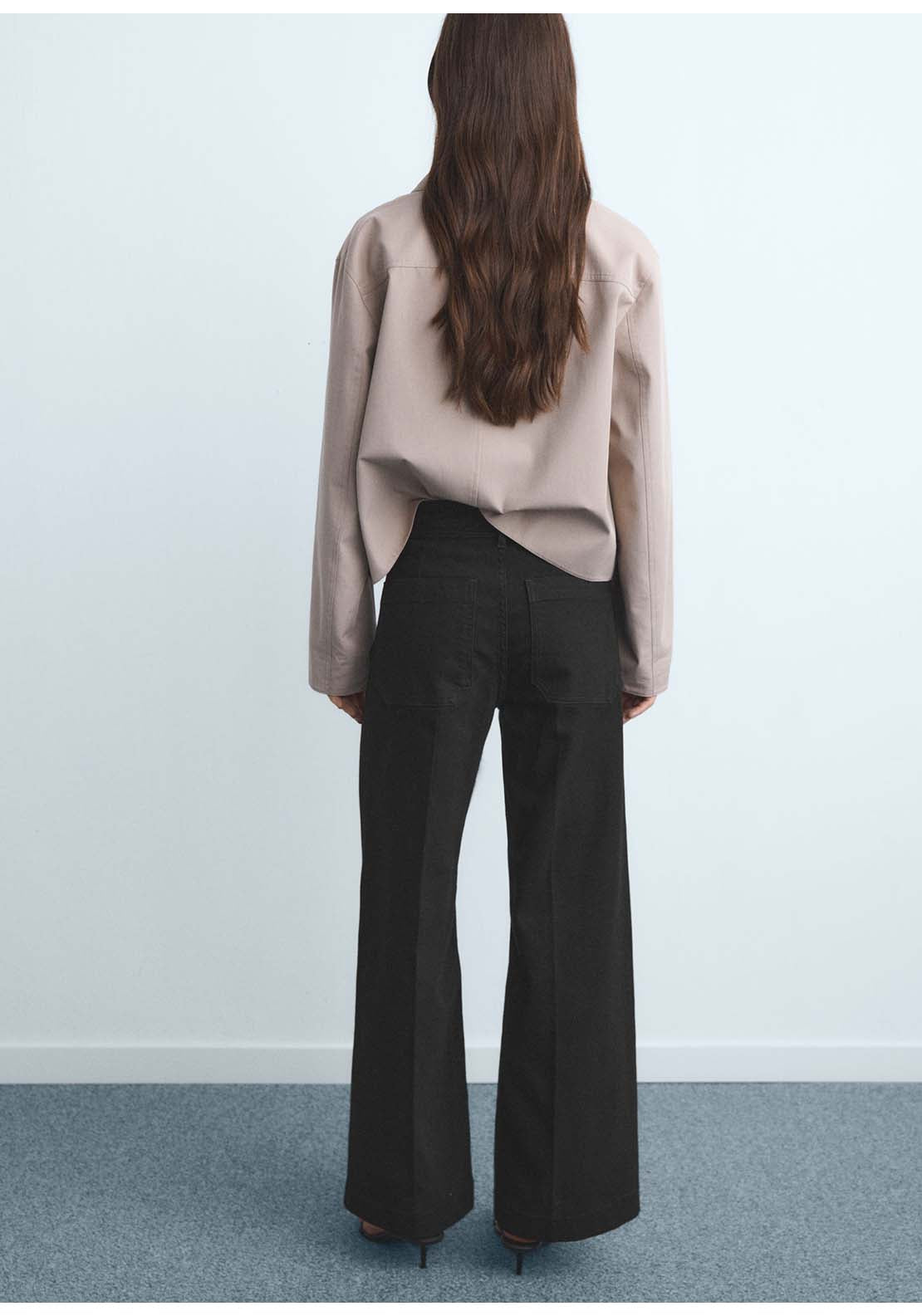 Wide Leg Jeans With Pockets - Grey