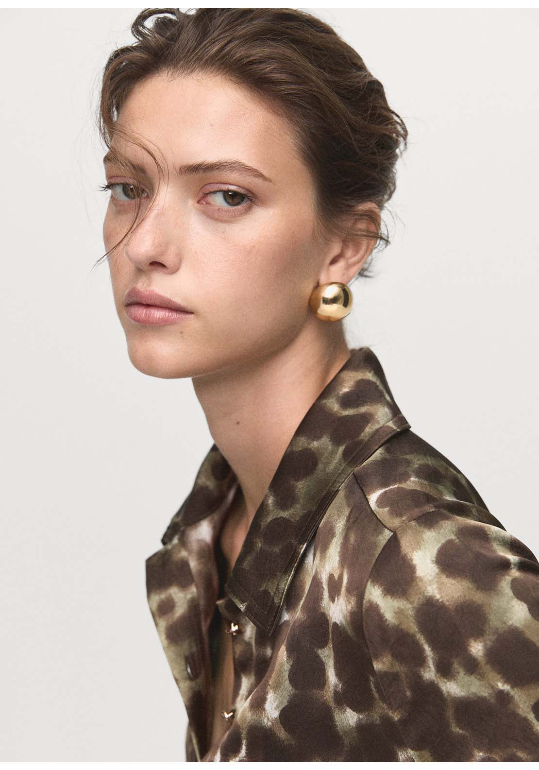 Printed Shirt Dress With Belt - Beige / Green