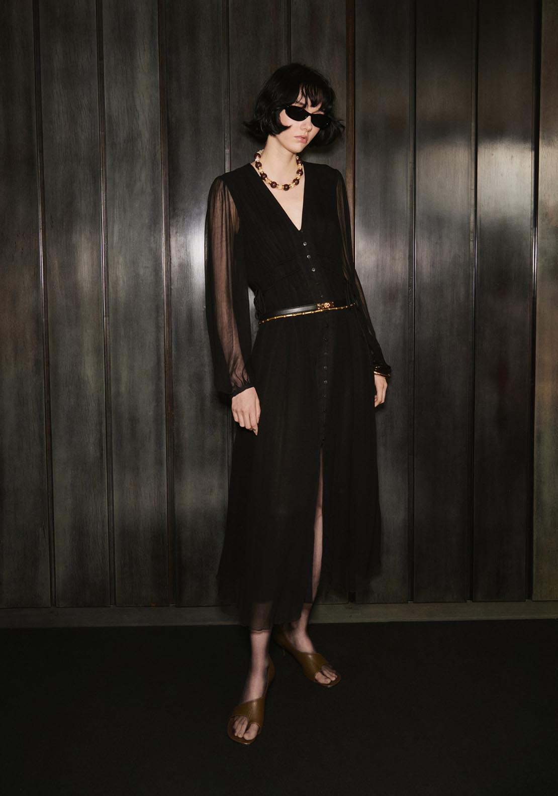 Mango Puff Sleeved Chiffon Dress - Black 1 Shaws Department Stores