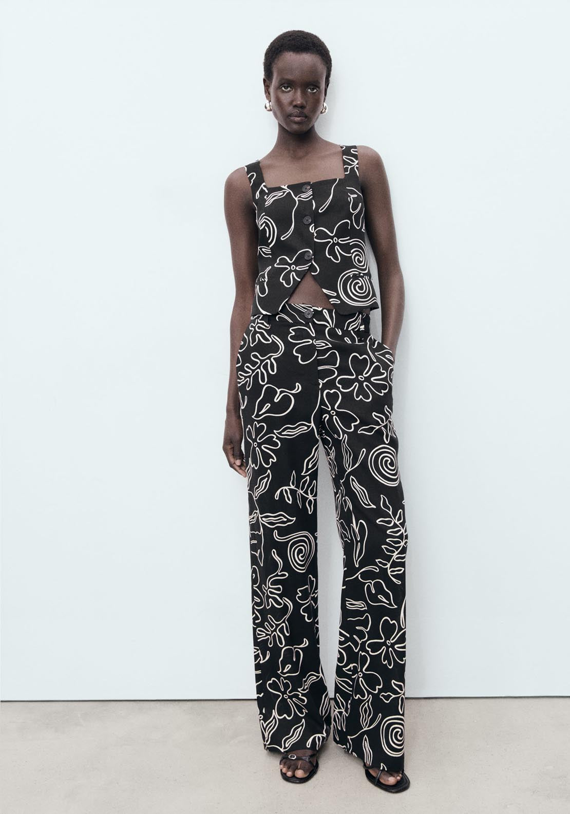 Mango Floral Print Straight Trousers - Black 4 Shaws Department Stores
