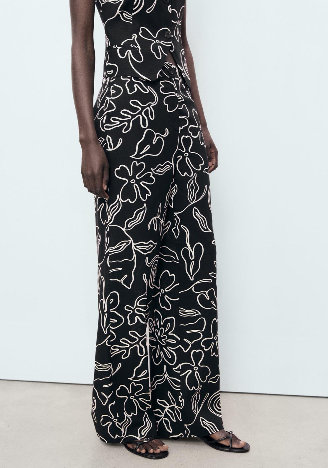 Mango Floral Print Straight Trousers - Black 1 Shaws Department Stores