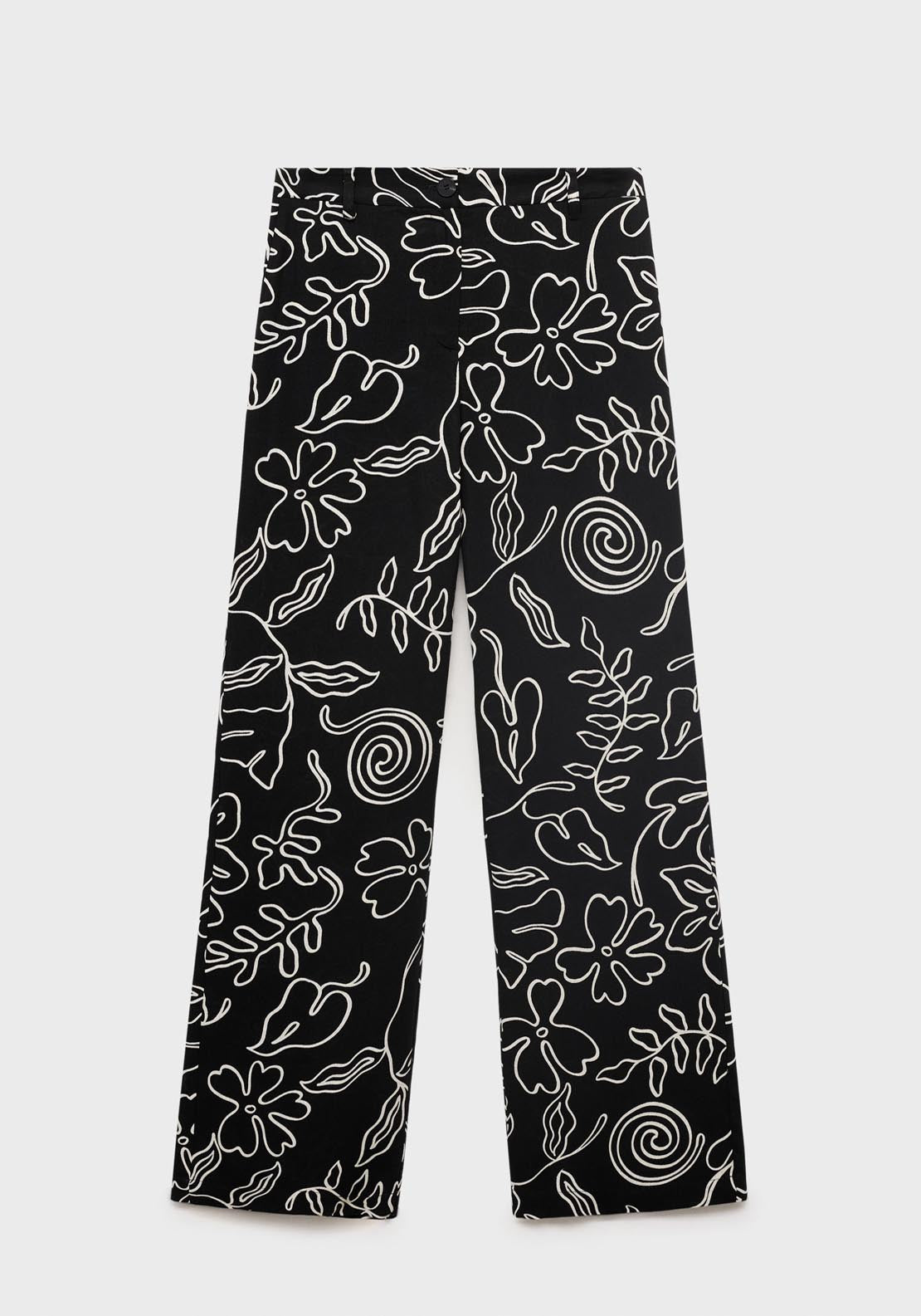 Mango Floral Print Straight Trousers - Black 6 Shaws Department Stores