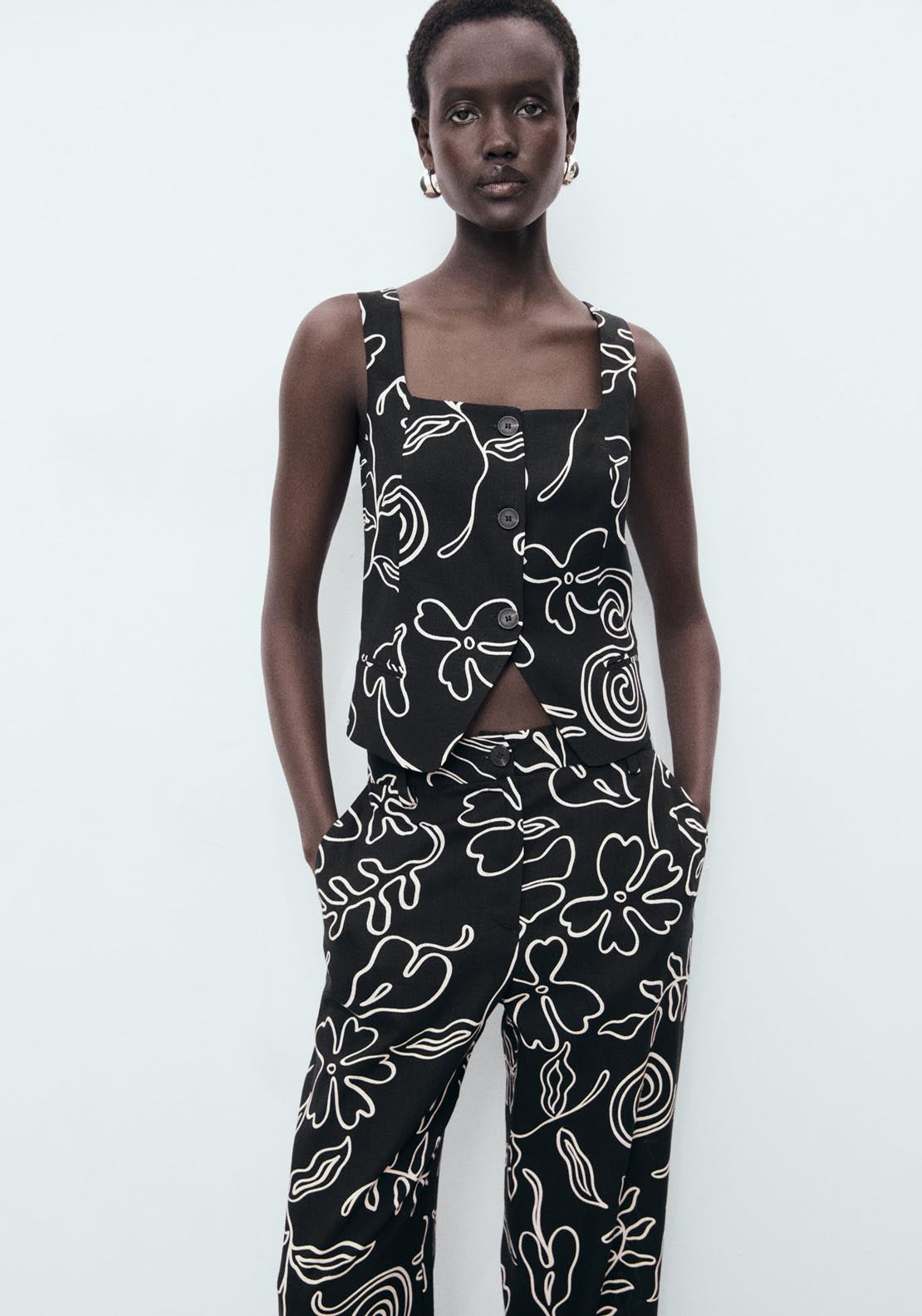 Mango Floral Print Straight Trousers - Black 3 Shaws Department Stores