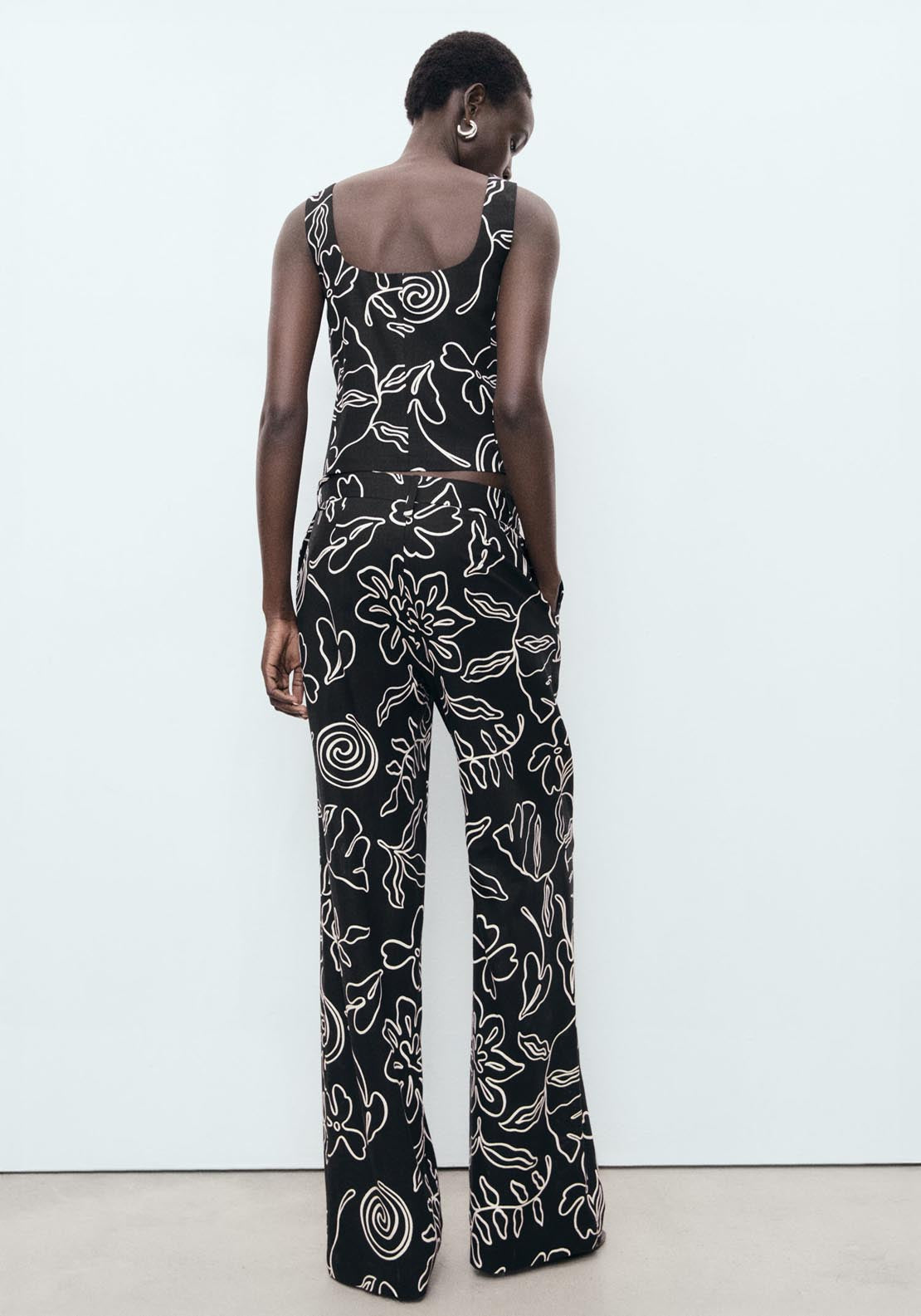 Mango Floral Print Straight Trousers - Black 2 Shaws Department Stores