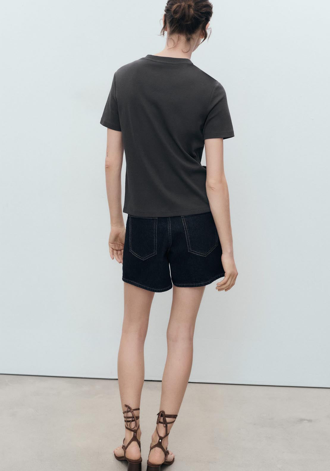 Mango V Neck Cotton T-Shirt - Black 2 Shaws Department Stores