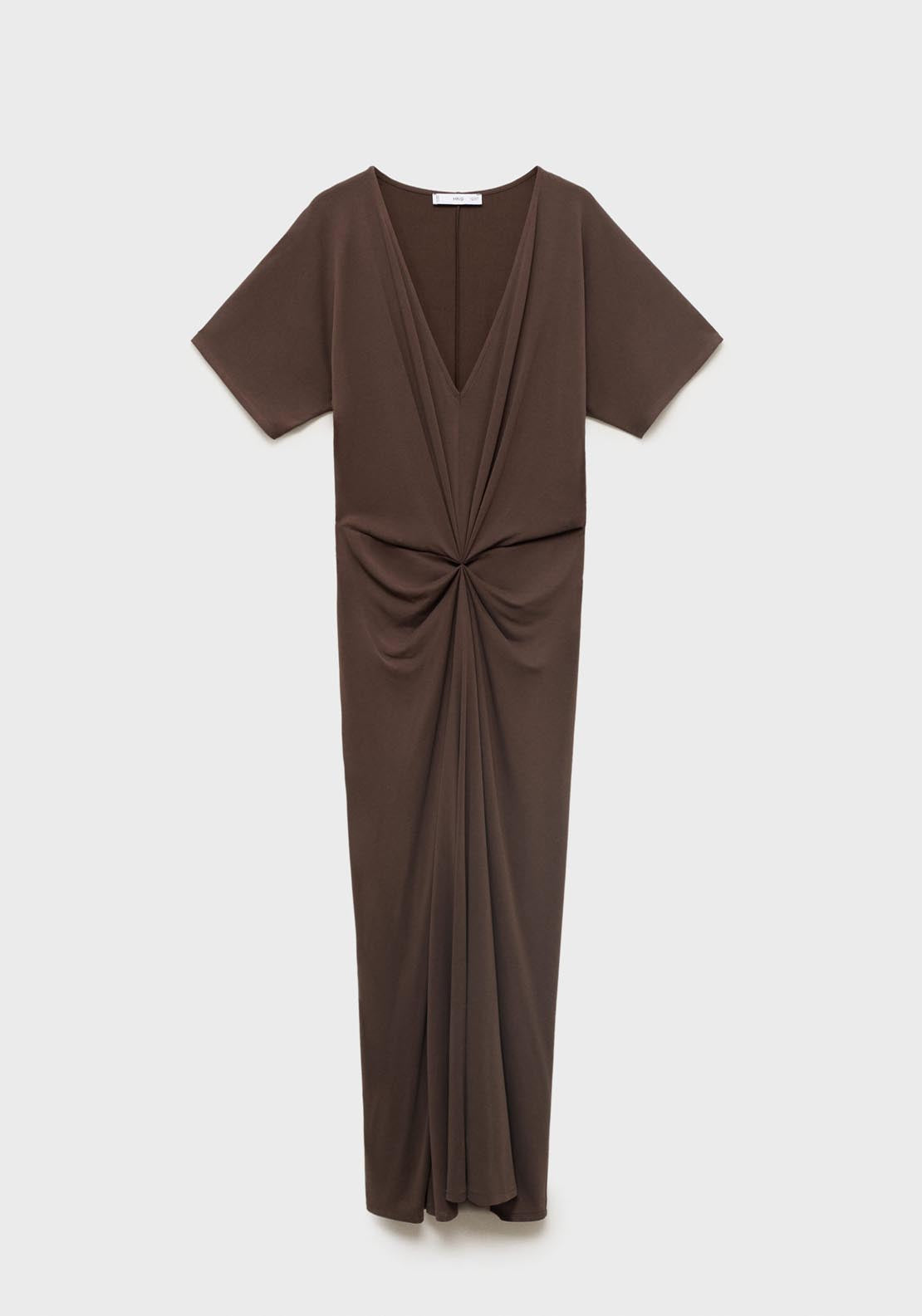Mango Ricarda Drapped Dress - Brown 1 Shaws Department Stores