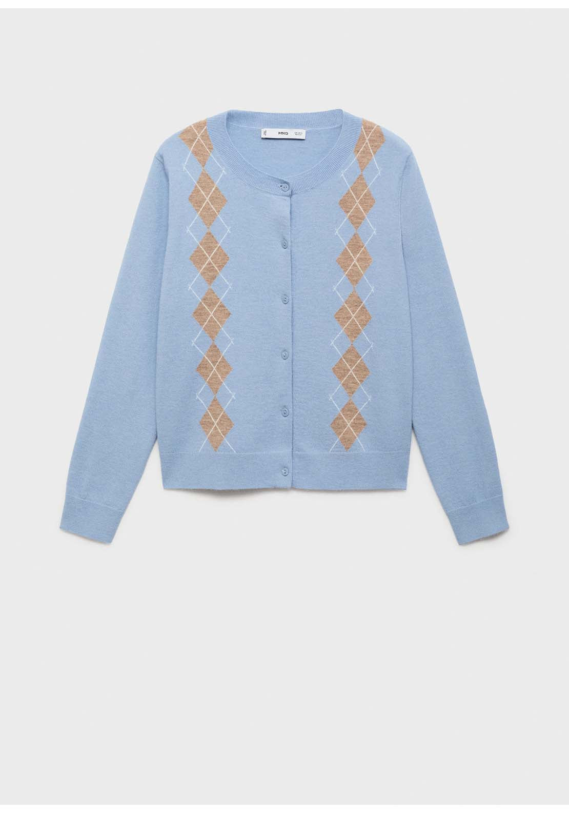 Knitted Cardigan With Diamonds - Blue