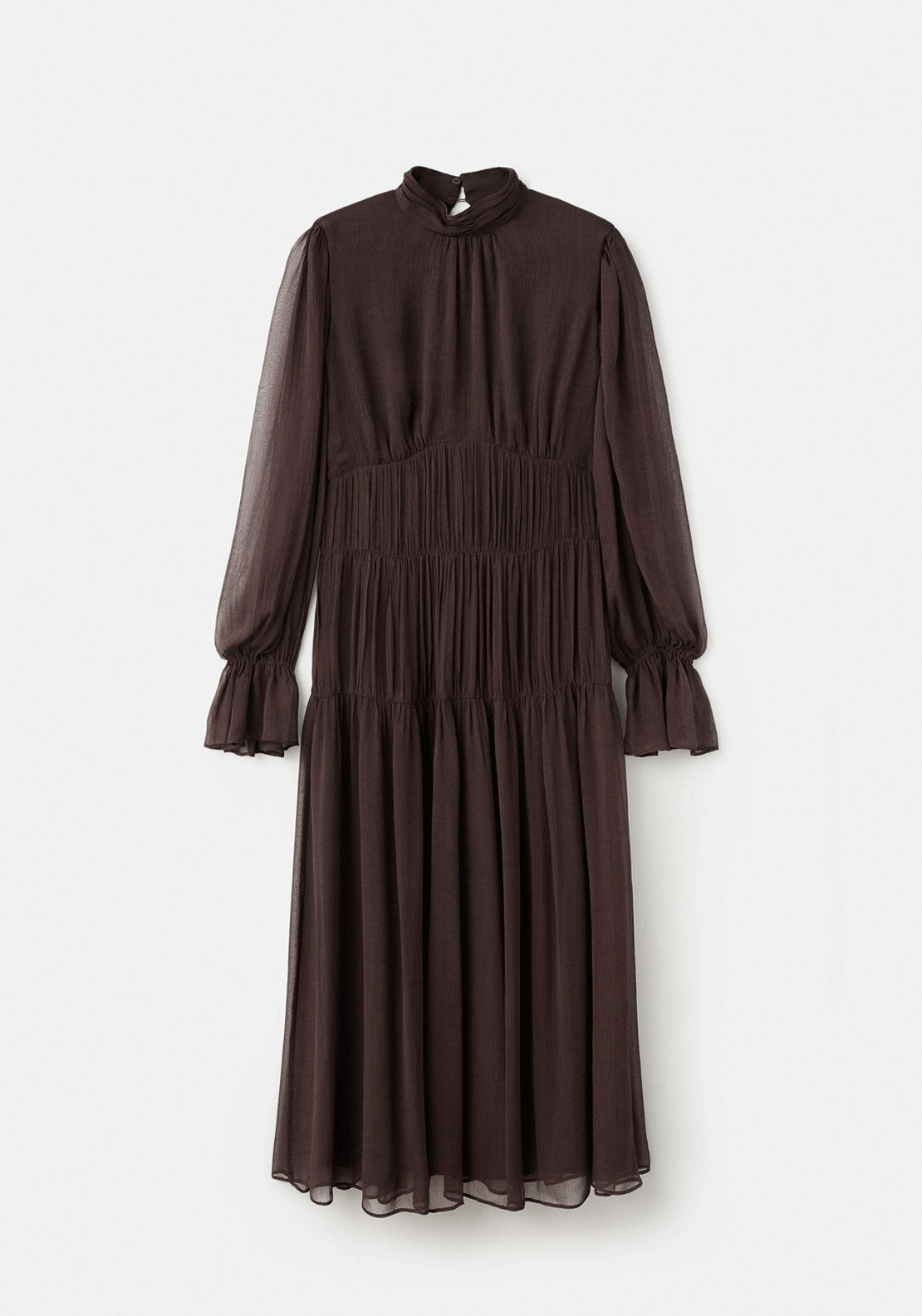 Ruched Chiffon Dress - Brown