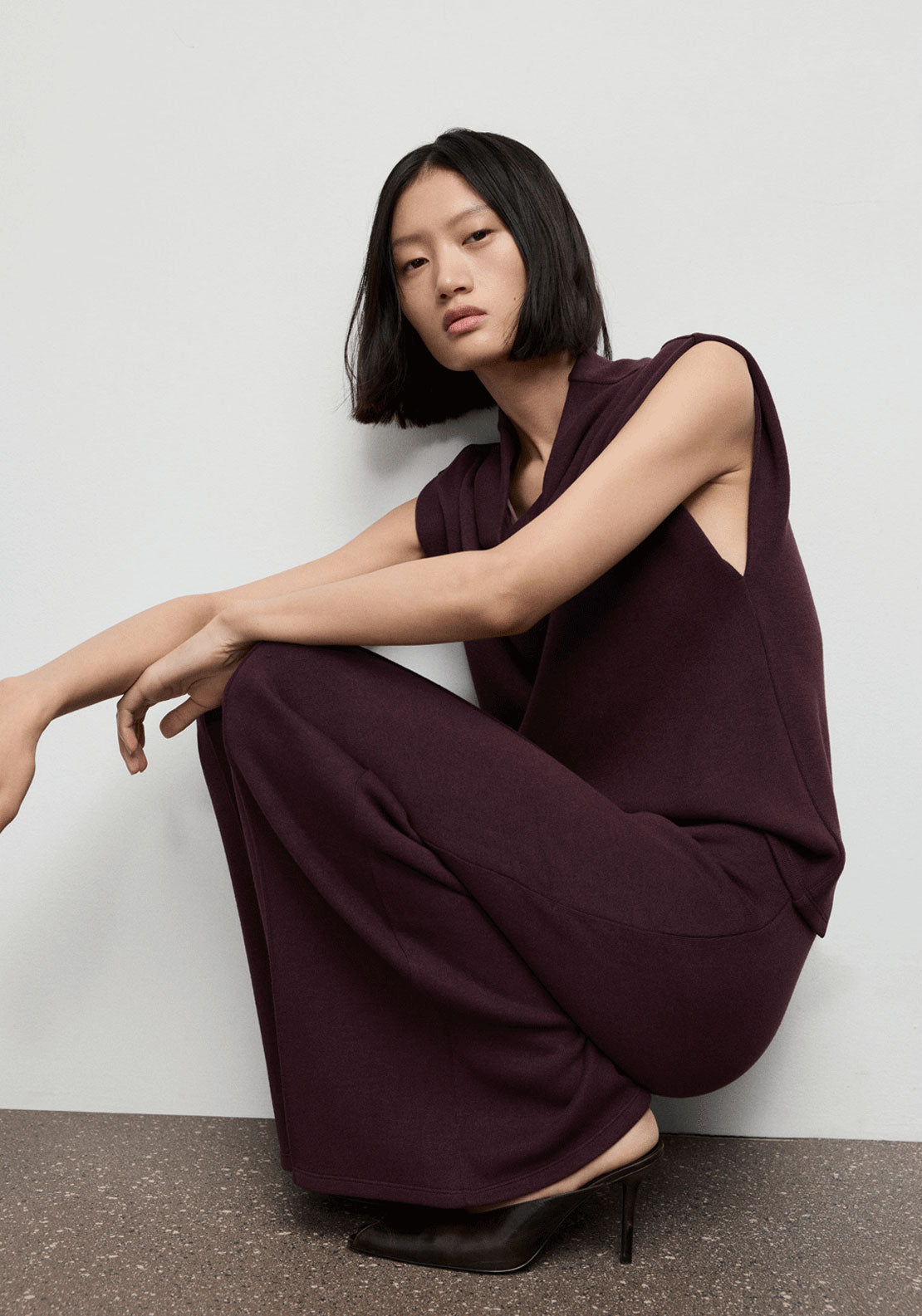 Seam Detail Straight Fit Trousers - Burgundy