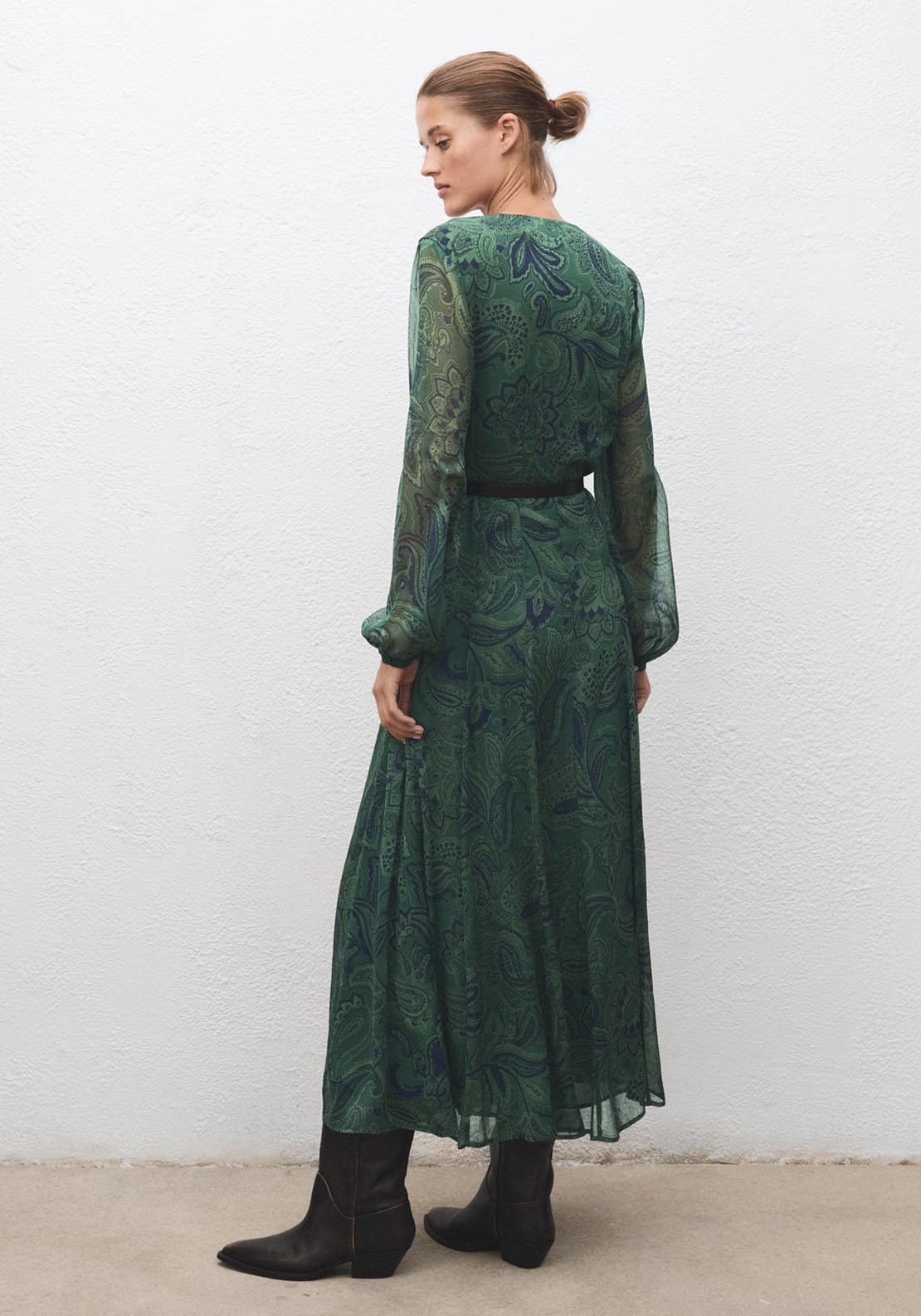 Mango Printed Dress with Belt - Green 2 Shaws Department Stores