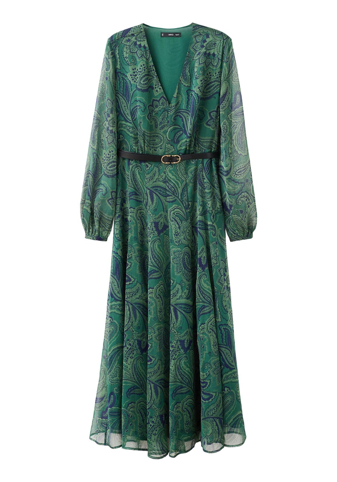 Mango Printed Dress with Belt - Green 8 Shaws Department Stores
