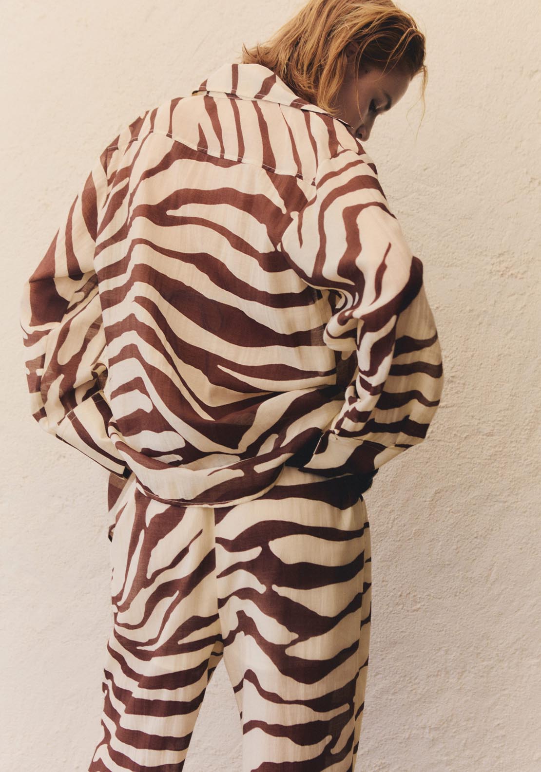 Mango Flowy Zebra Printed Shirt - Light Beige 2 Shaws Department Stores