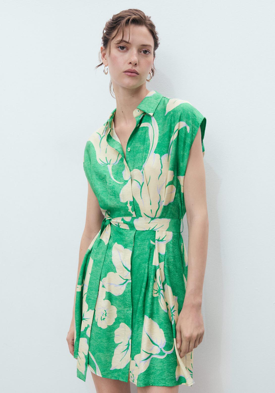 Mango Belt Printed Dress - Green 1 Shaws Department Stores