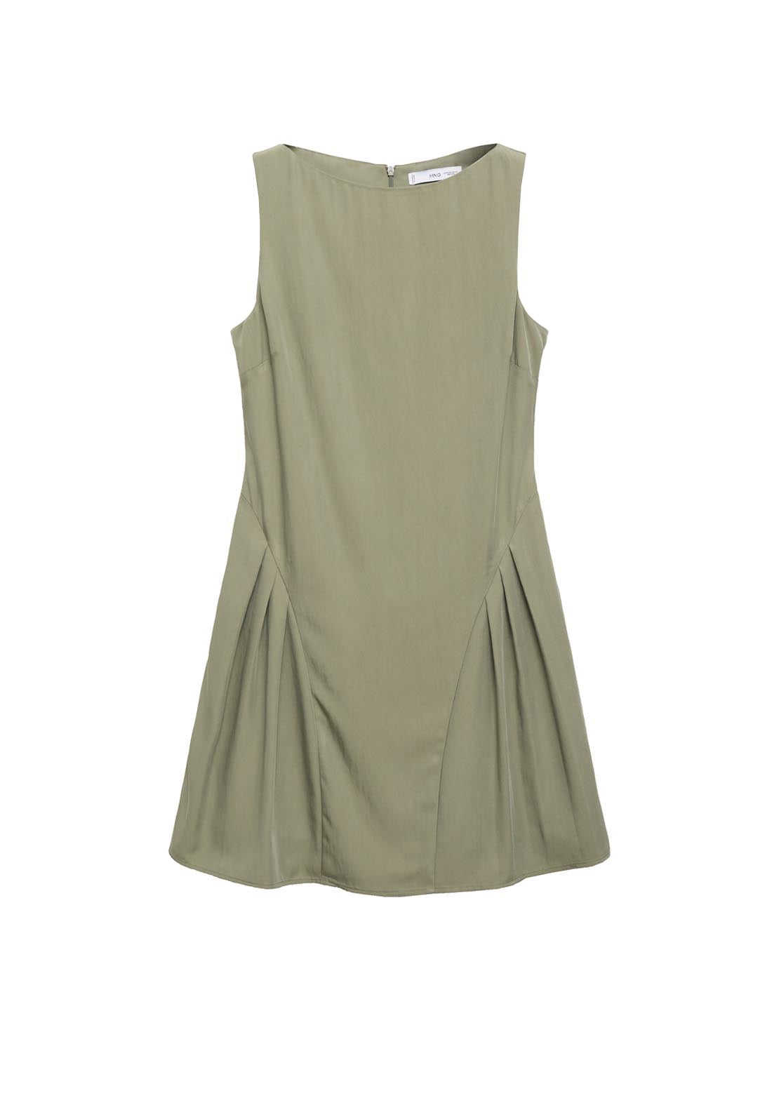 Mango Boat Neck Dress With Pleats - Beige / Green 7 Shaws Department Stores