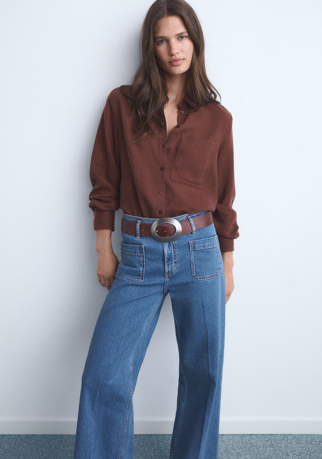 Mango Wide Leg Jeans With Pockets - Blue 3 Shaws Department Stores
