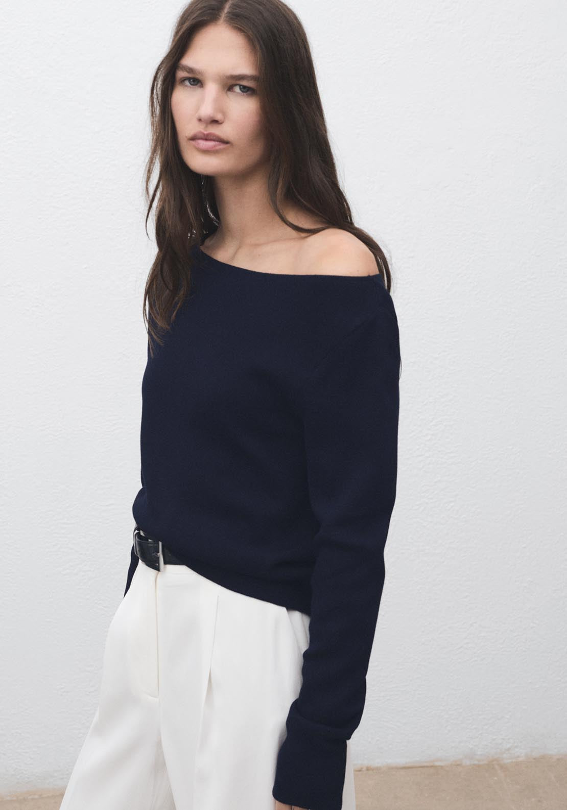 Mango Fine Knit Boat Neck Sweater - Blue 1 Shaws Department Stores