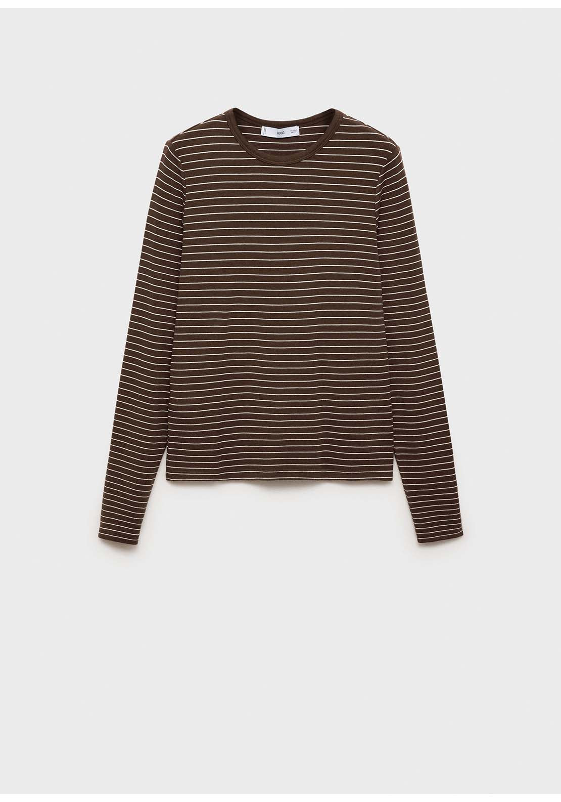 Long Sleeved Striped T-Shirt - Brown
