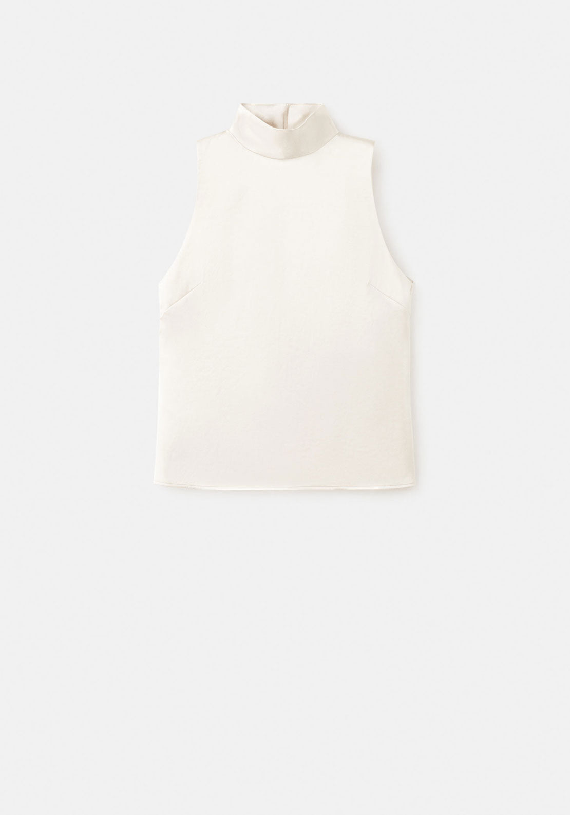 High Collar Satin Blouse - Beige