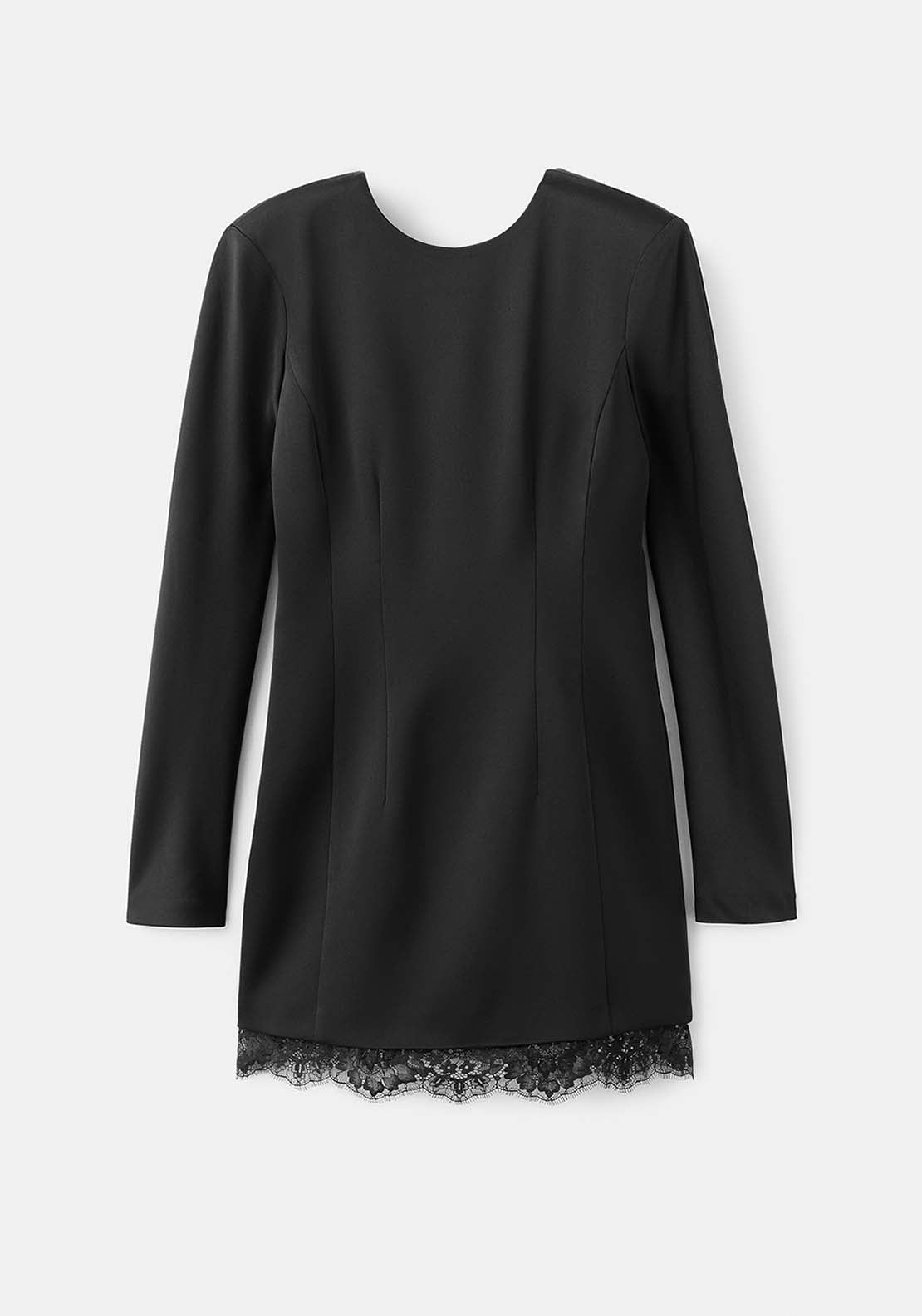 Open Back Dress With Lace Trim Hem - Black