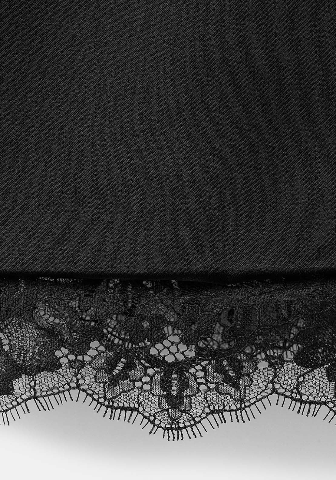 Open Back Dress With Lace Trim Hem - Black