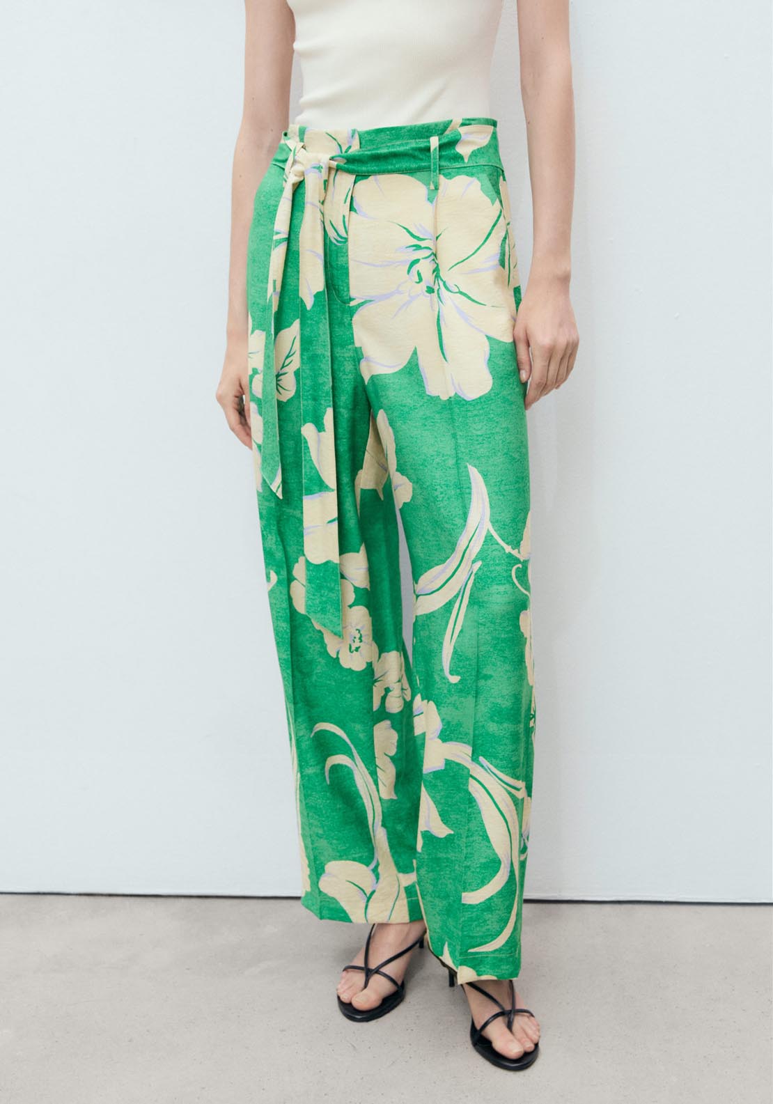 Mango Printed Trousers With Belt - Green 1 Shaws Department Stores