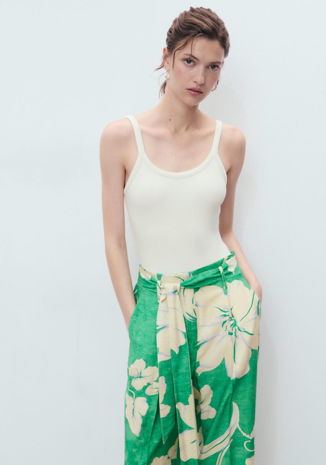 Mango Printed Trousers With Belt - Green 4 Shaws Department Stores