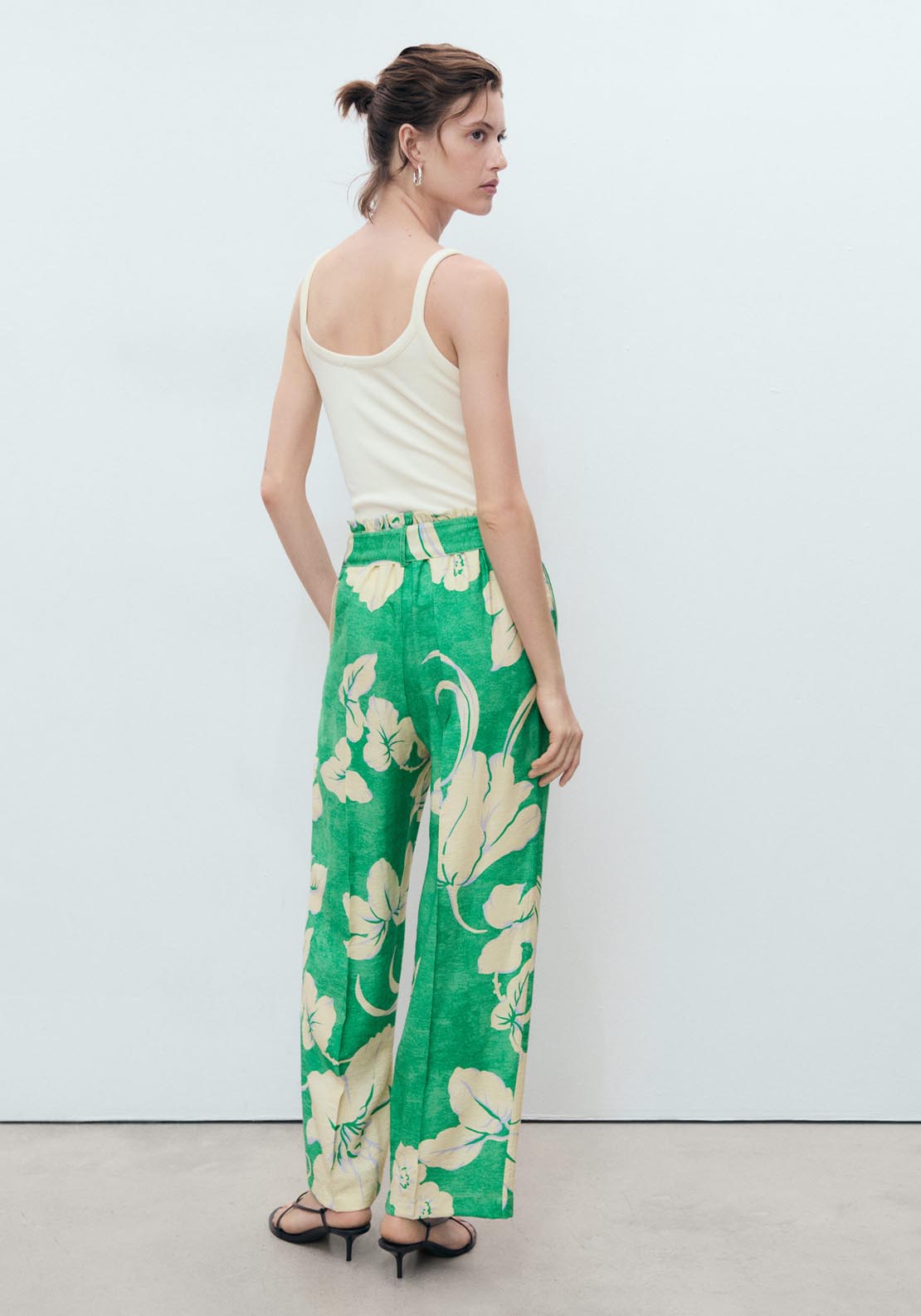 Mango Printed Trousers With Belt - Green 3 Shaws Department Stores