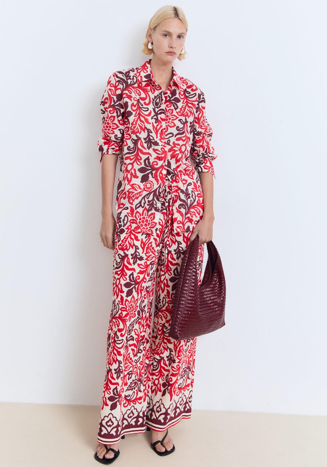 Mango Flowy Printed Trousers - Beige 4 Shaws Department Stores