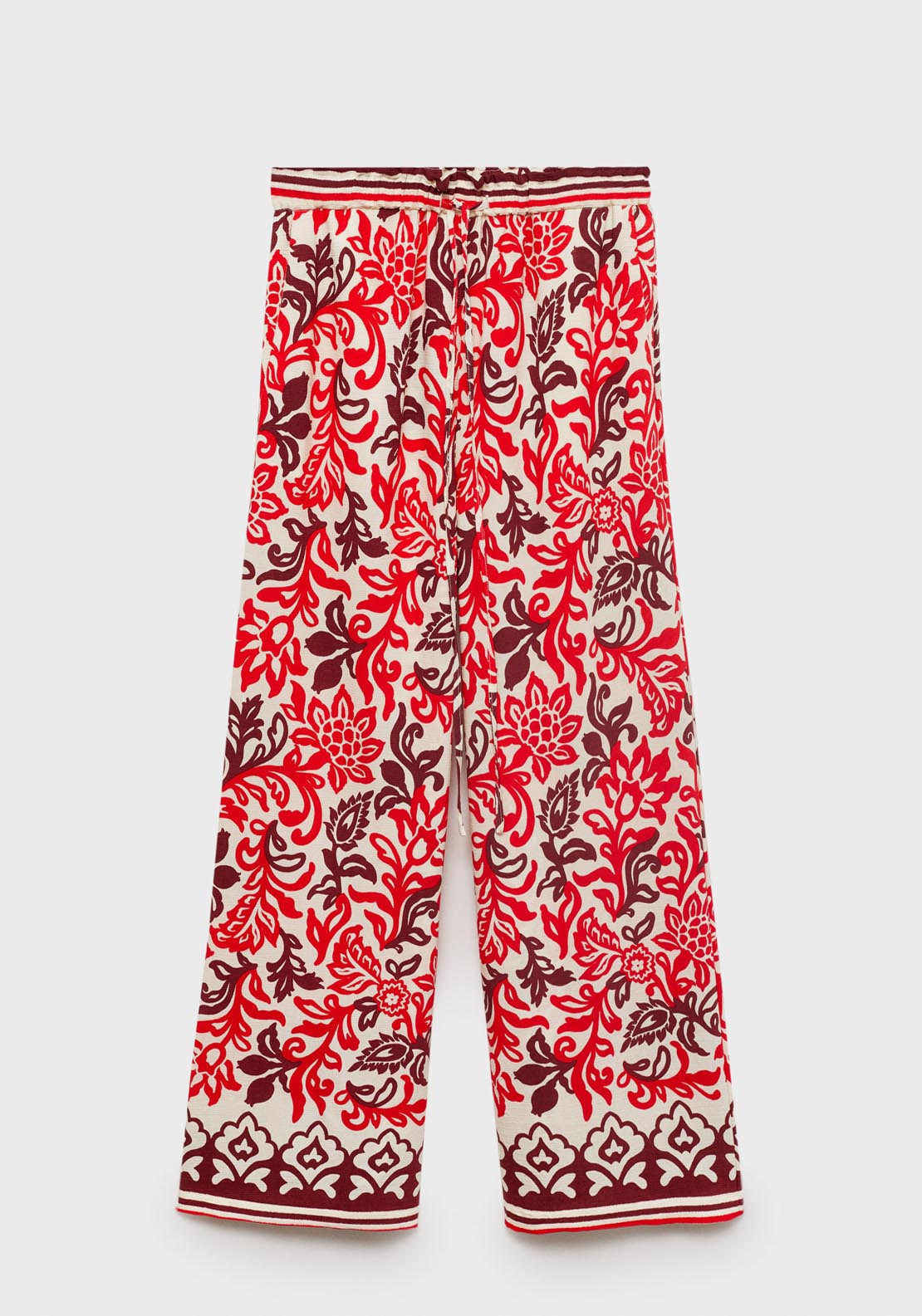 Mango Flowy Printed Trousers - Beige 5 Shaws Department Stores
