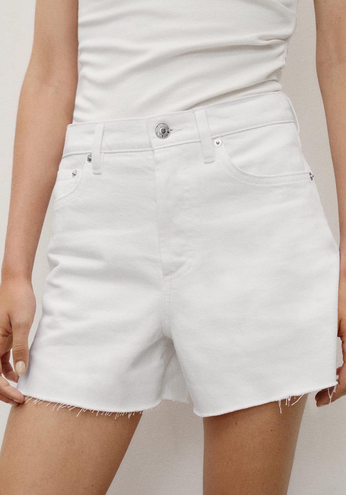 Mango Denim Shorts With Frayed Hem - White 5 Shaws Department Stores