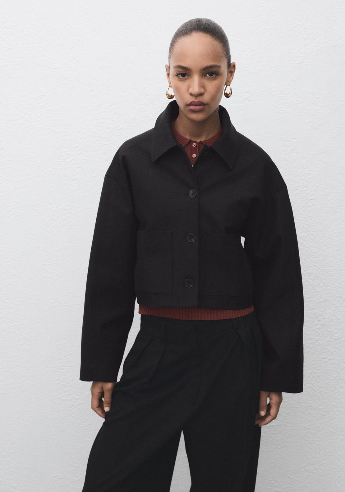Mango Cropped Jacket With Pockets - Black 1 Shaws Department Stores