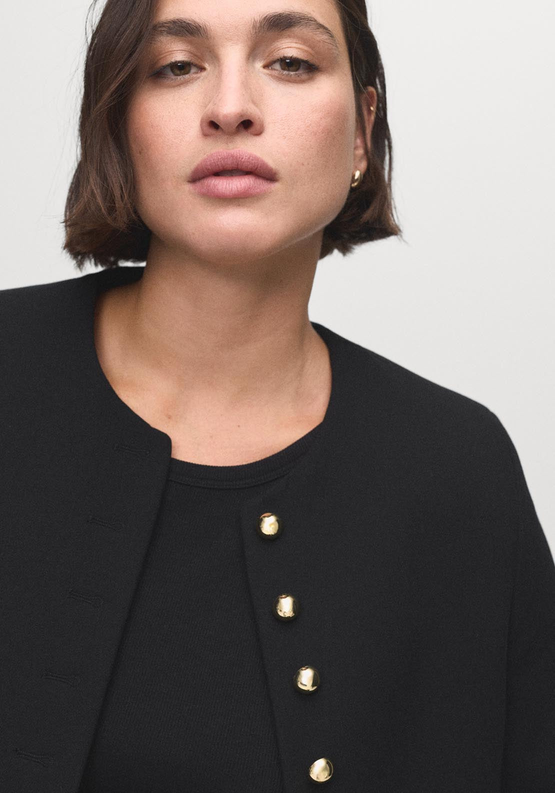 Mango Buttoned Cropped Jacket - Black 2 Shaws Department Stores