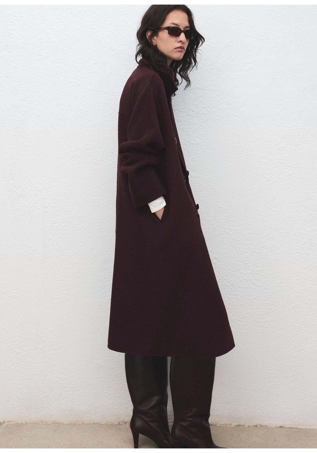 Handmade Oversized Wool Coat - Red
