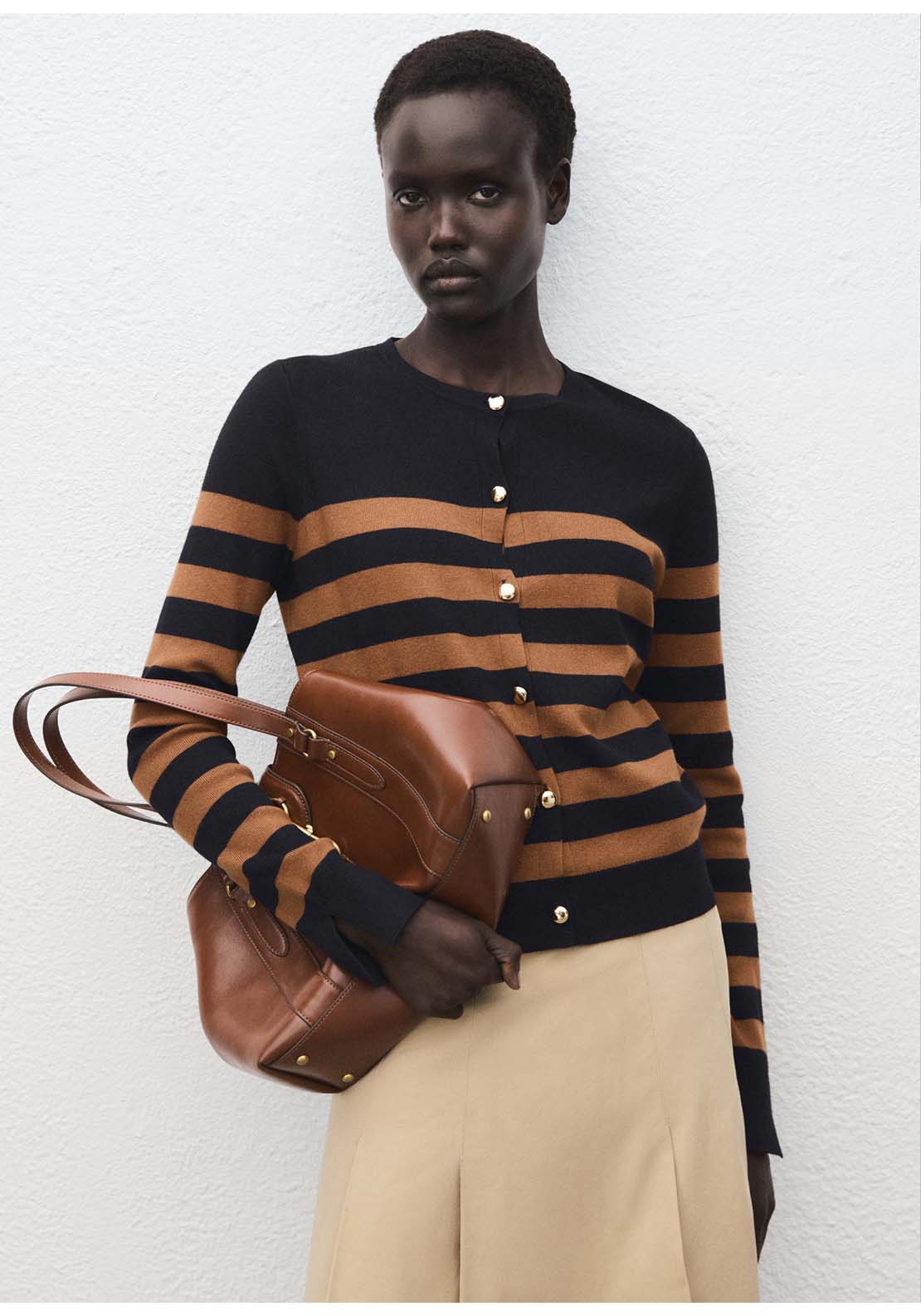 Cardigan With Cuff Opening - Brown