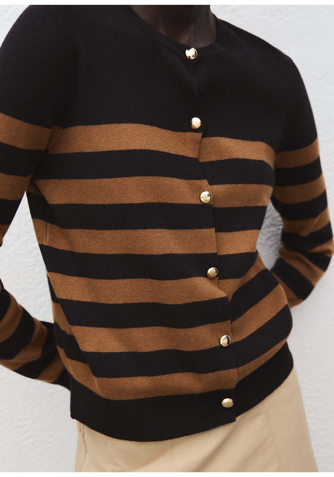 Cardigan With Cuff Opening - Brown