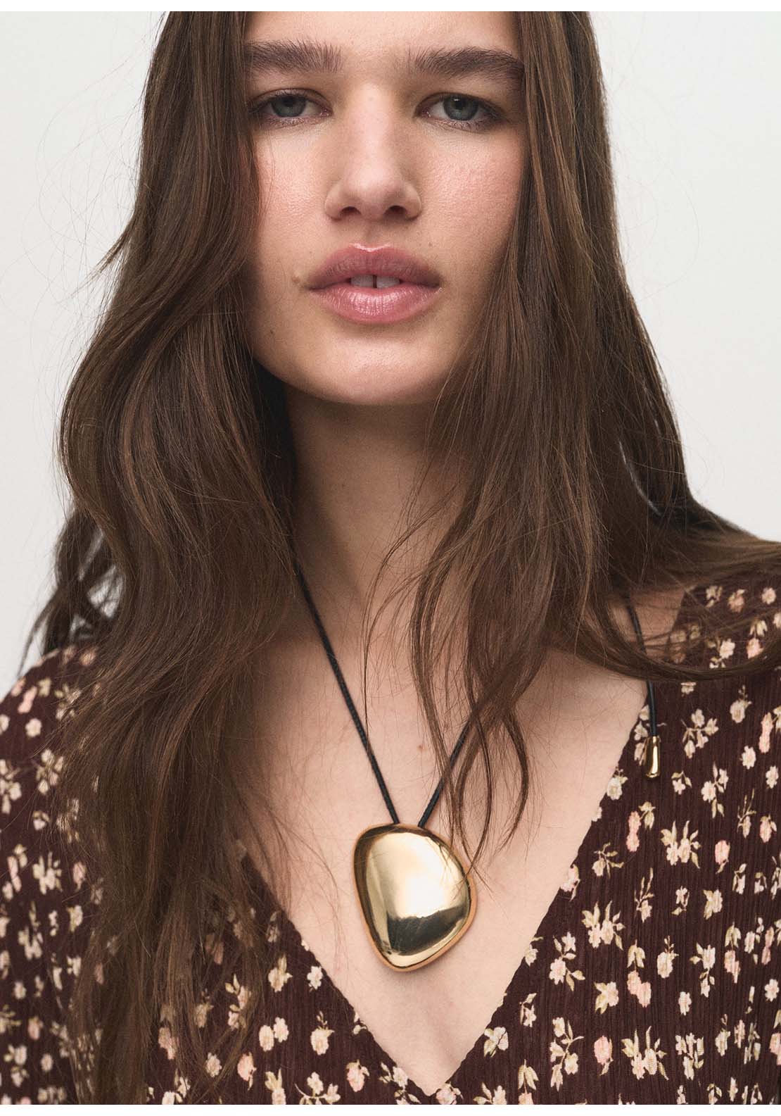 Printed V-Neck Dress - Brown