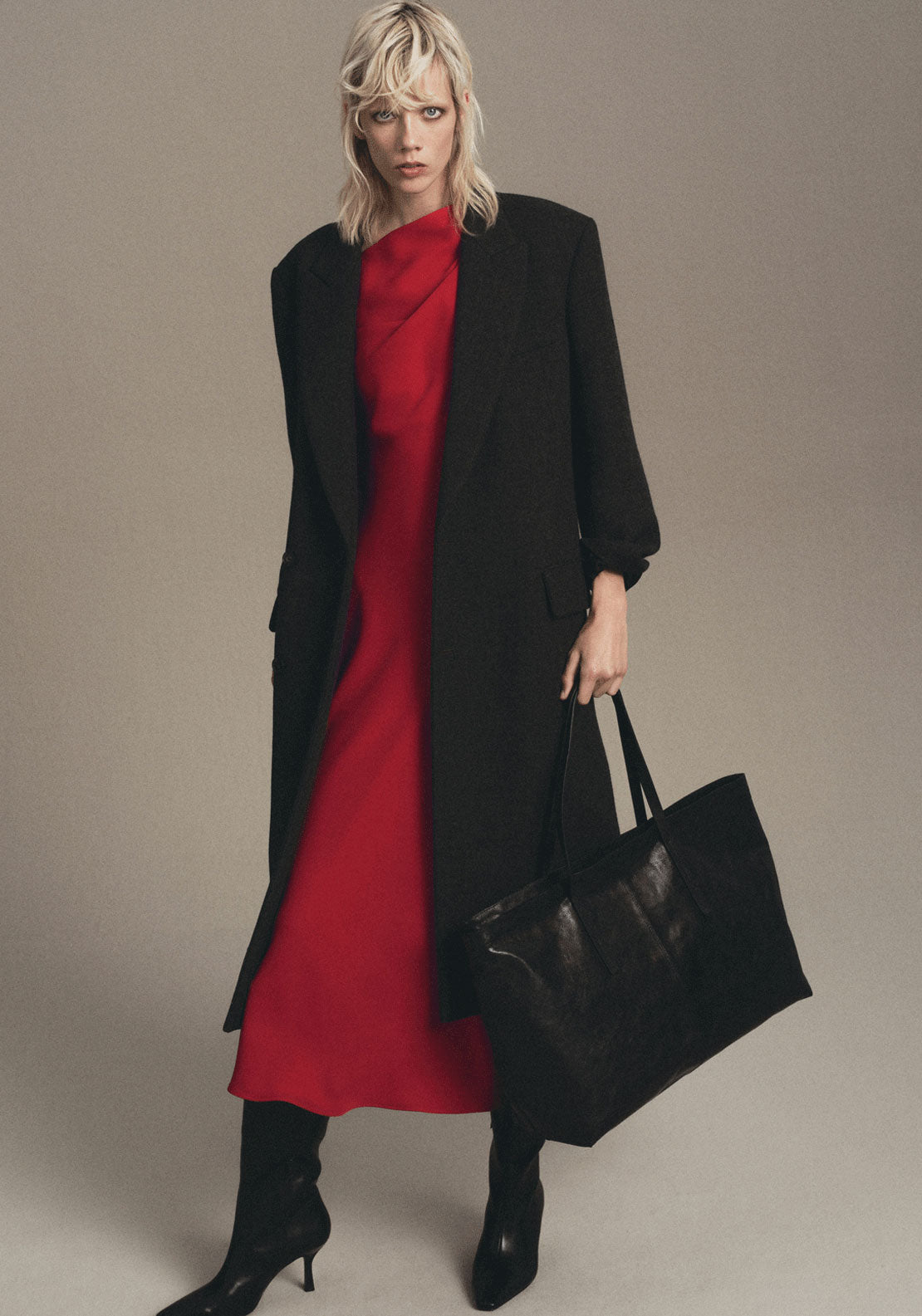 A-Line Dress With Asymmetrical Neckline - Red