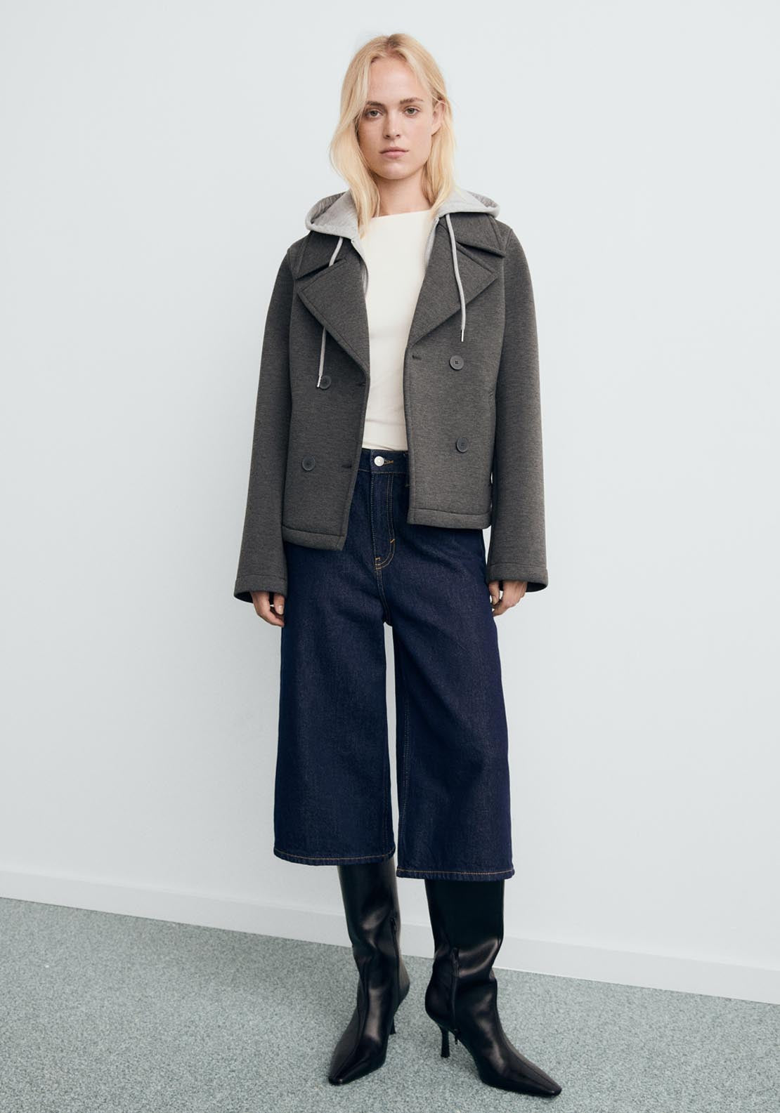 Mango Combined Hooded Jacket - Grey 5 Shaws Department Stores