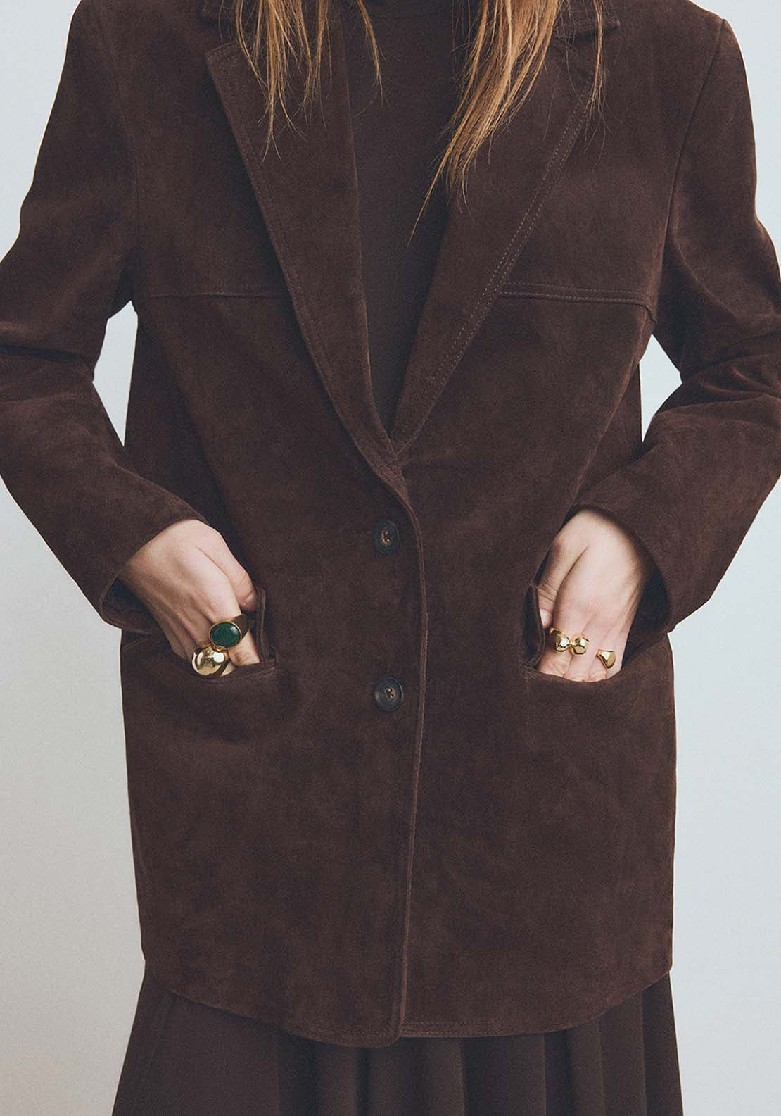 Straight Suede Jacket - Brown