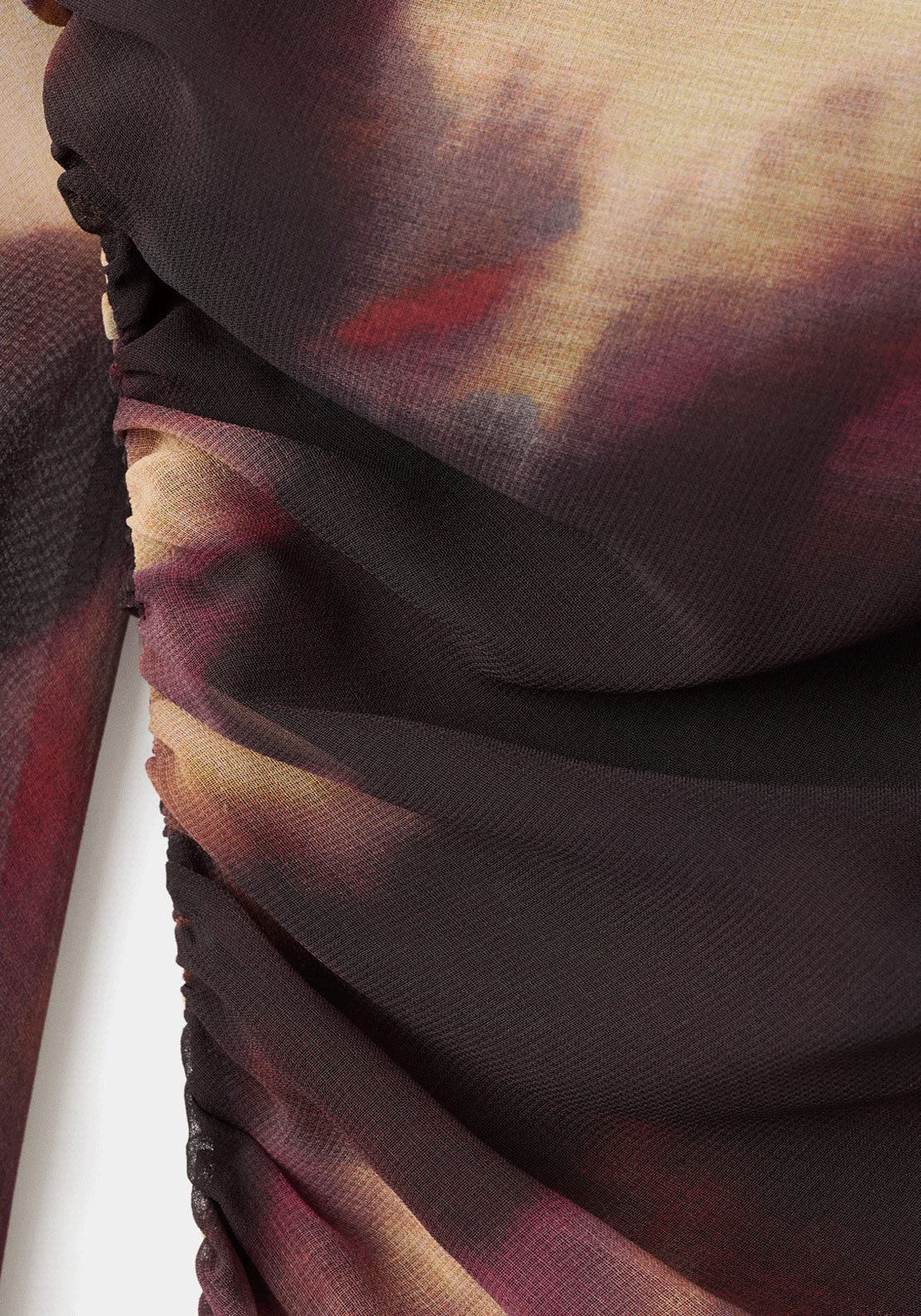 Tie Dye Ruched Dress - Burgundy