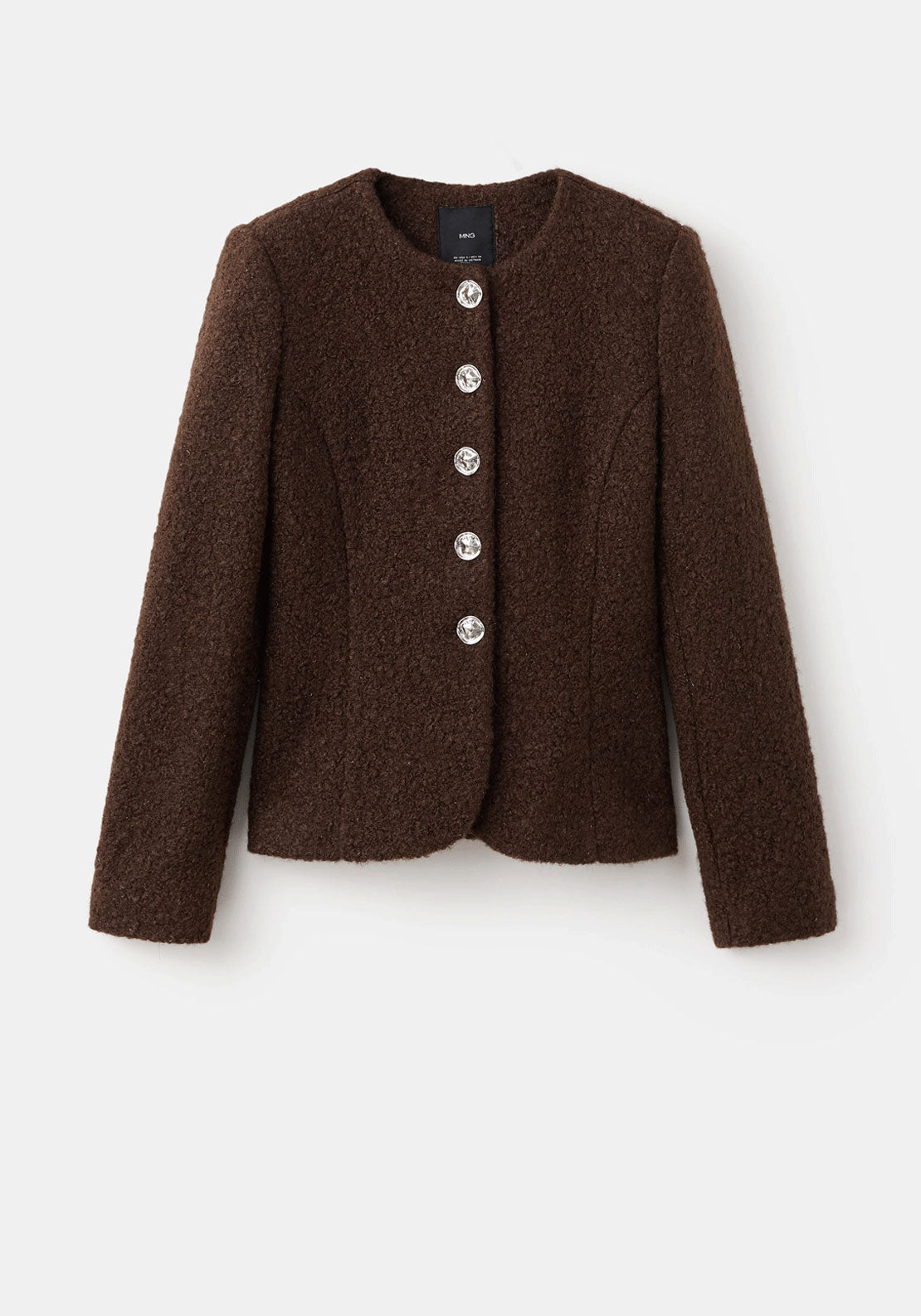 Boucle Jacket With Jewel Buttons - Brown