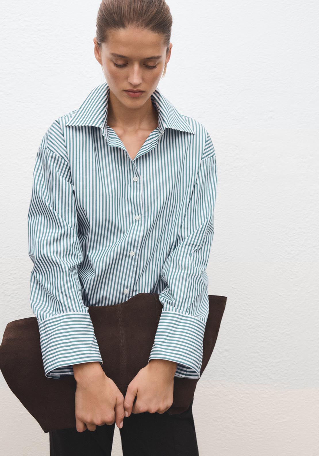 Mango Oversize Striped Shirt - Green 1 Shaws Department Stores