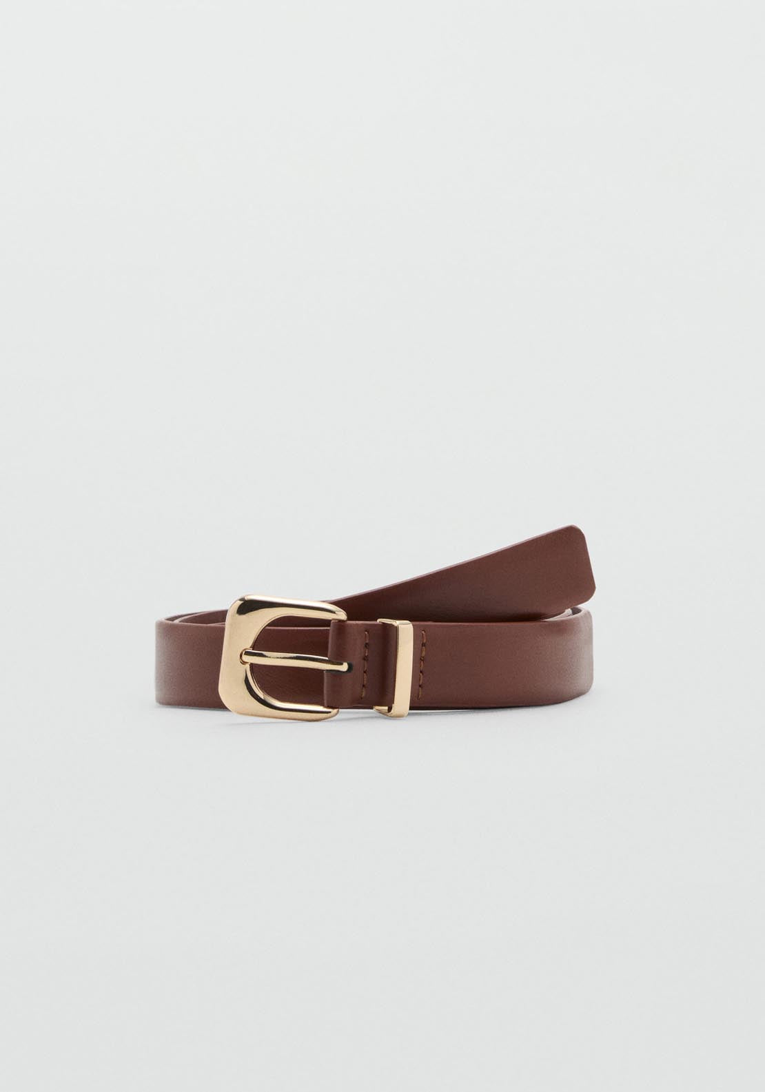 Mango Leather Effect Belt With Buckle - Brown 1 Shaws Department Stores