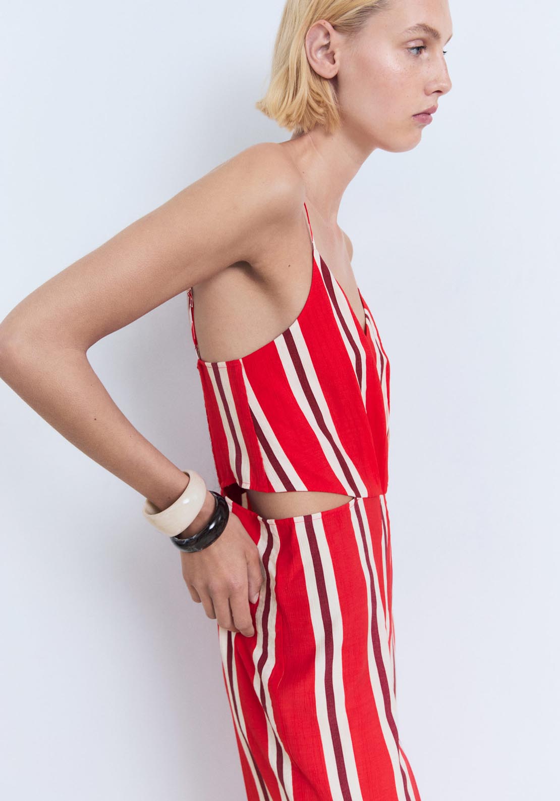 Mango Striped Jumpsuit With Cut Out - Red 3 Shaws Department Stores