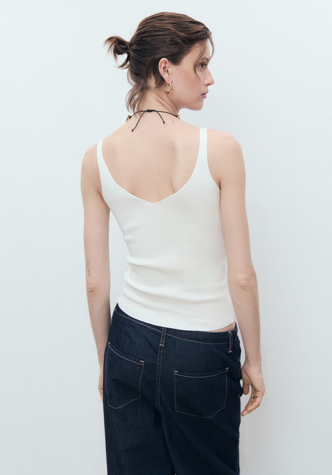 Mango V Neck Knitted Top - Light Beige 2 Shaws Department Stores