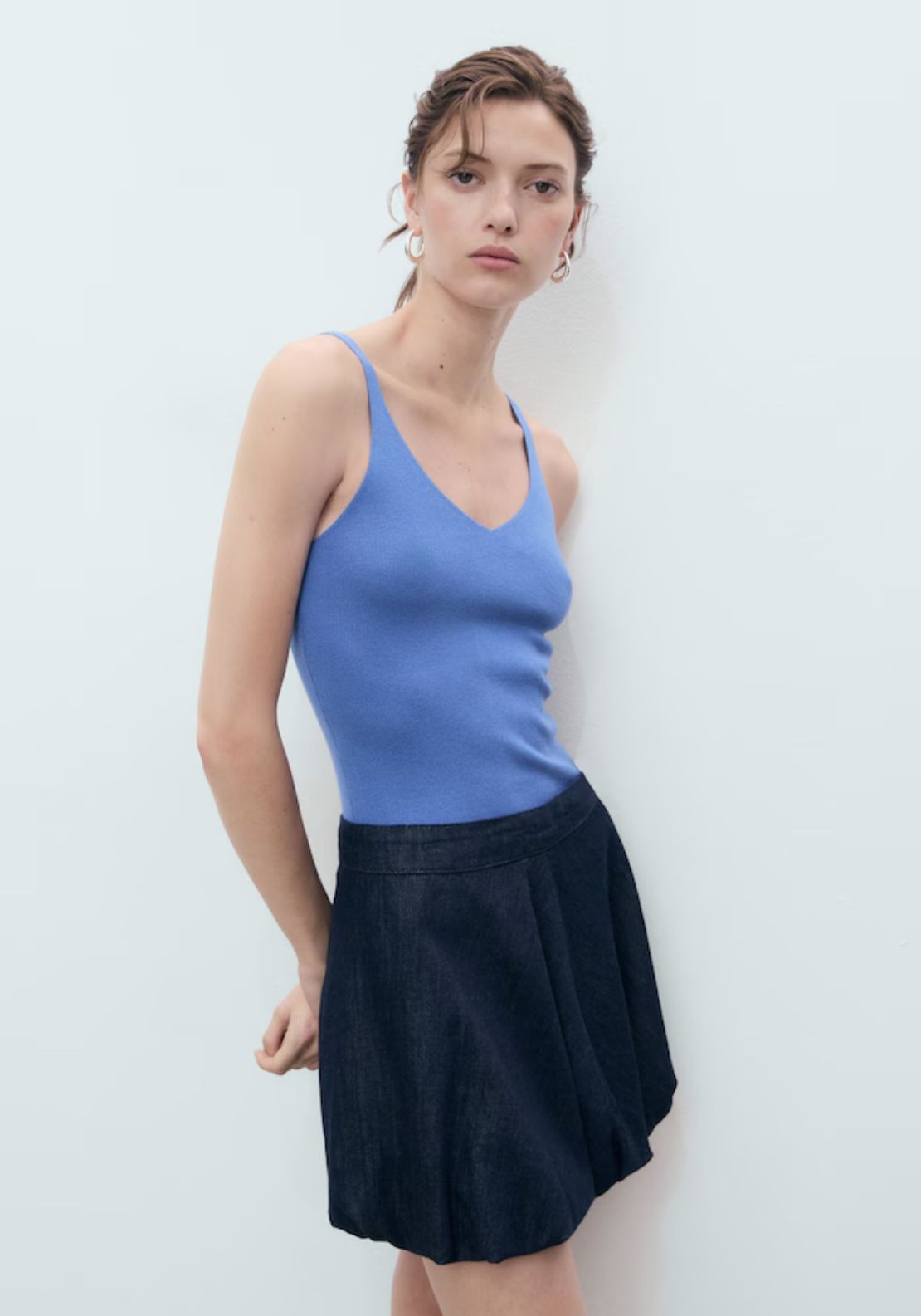 Mango V Neck Knitted Top - Light/pastel Blue 1 Shaws Department Stores