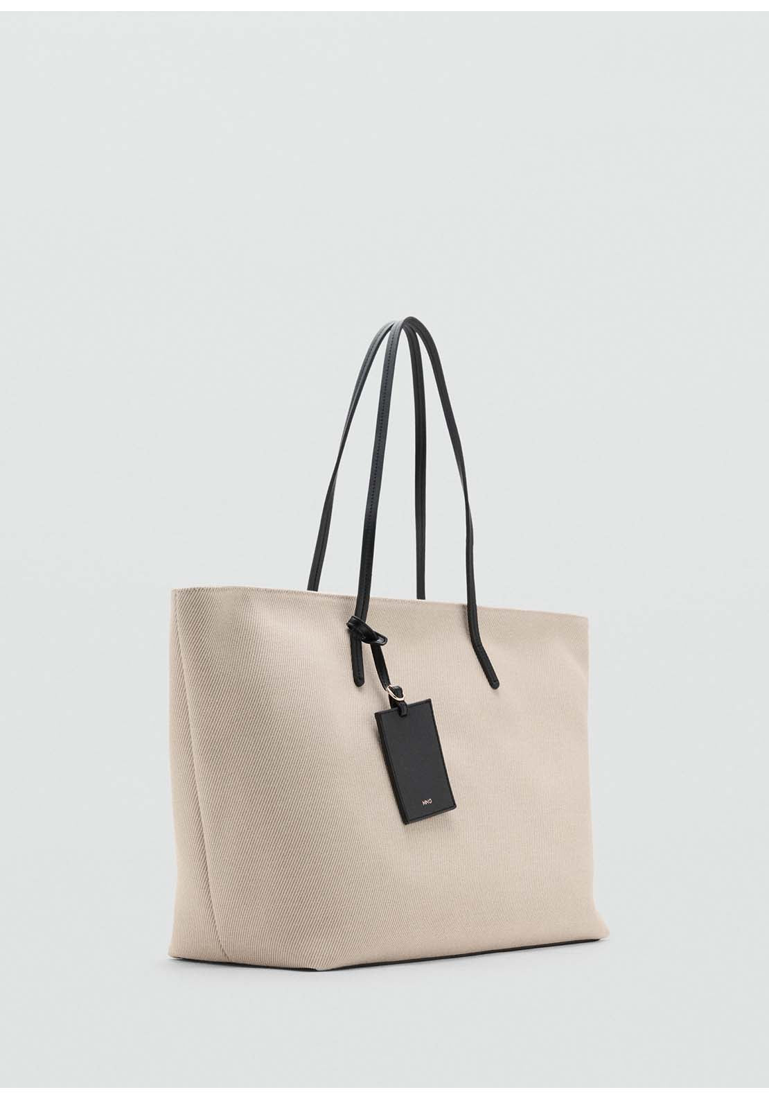 Contrast Canvas Shopper Bag - Cream